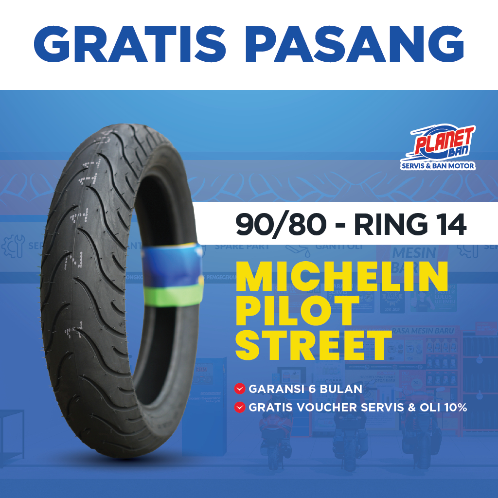 Ban Motor Ring 14 - 90/80 Michelin Pilot Street TUBELESS (Ban Motor Vario 125 New, Vario 150, Xeon)