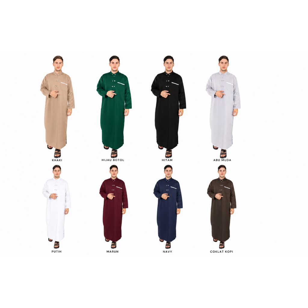 Jubah Gamis Pria Dewasa Bahan Adem Toko Garment Bandung Muslim Abu Hitam Kancing Navy Panjang Putih