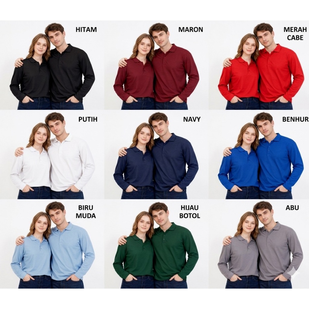 Kaos Kerah Polos Lengan Panjang - Kaos Kerah UNISEX Tanpa Karet di Lengan - Kaos Kerah Lengan Panjan