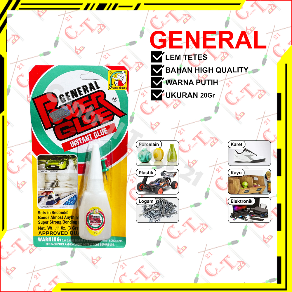 Lem Instan General Power Glue 20Gr / Lem Tetes / Lem Gelas Kaca Kayu Plastik