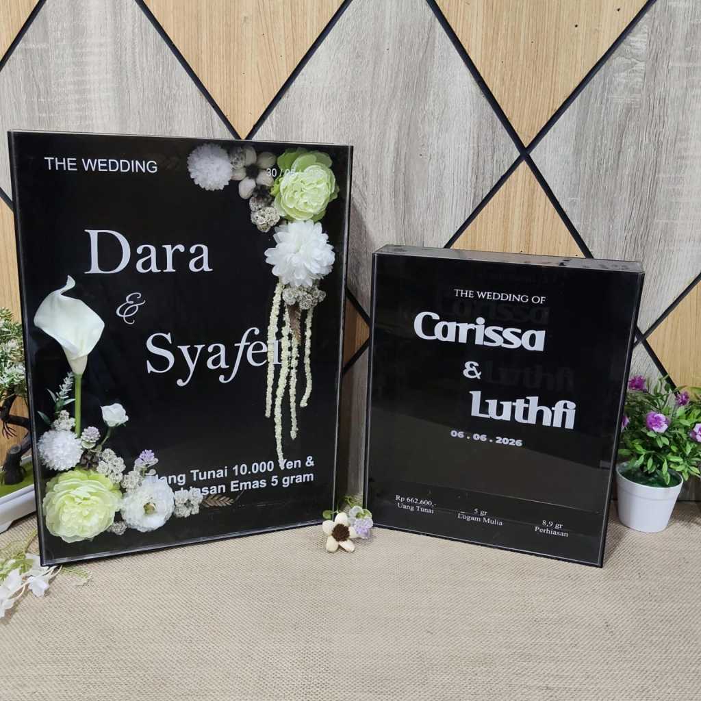 PAKE GRAFIR Frame Mahar Box Acry Hitam Serbaguna Paket Grafir Nama Pengantin 30 X 40 CM