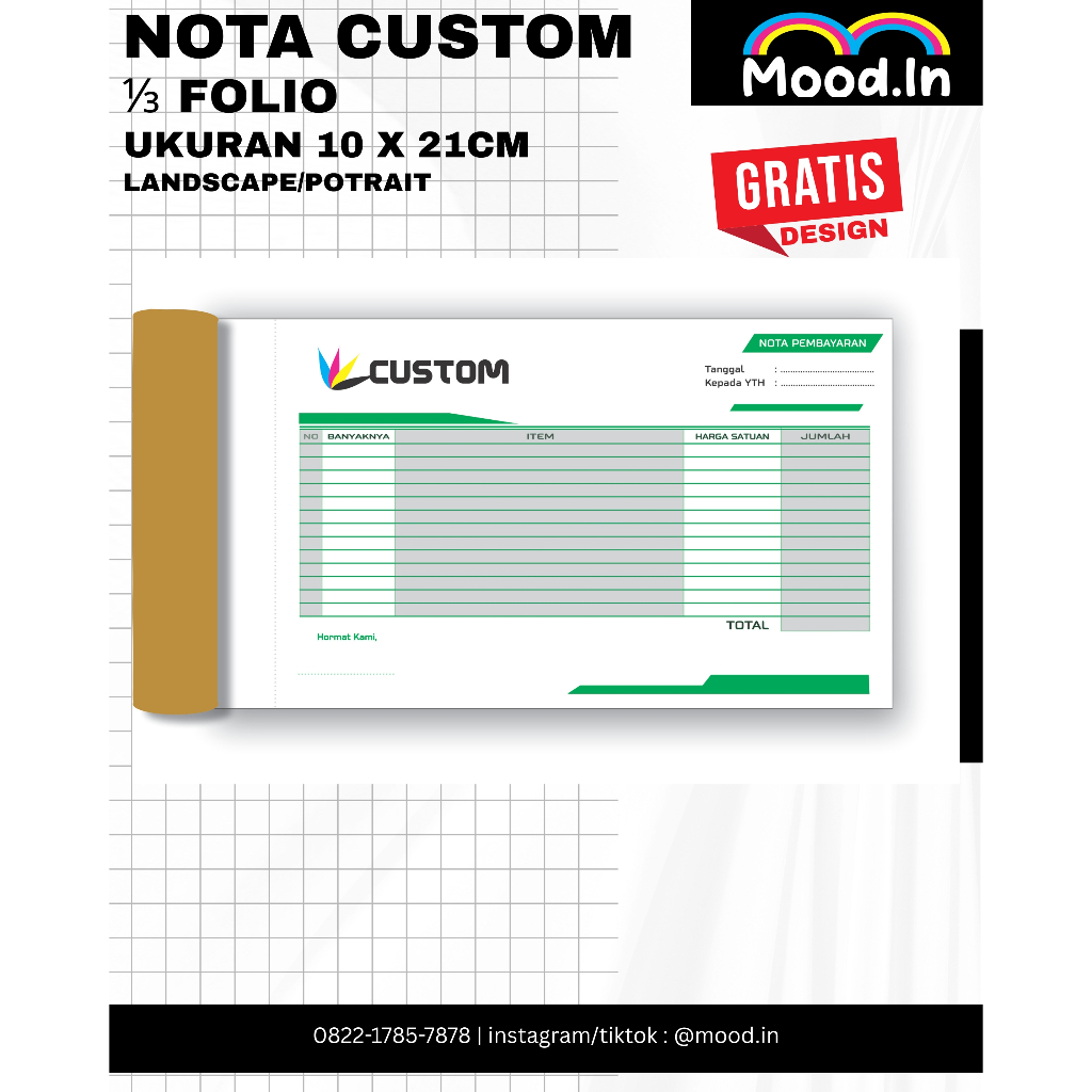 Cetak NOTA ONLINE SHOP FREE DESIGN / NOTA OLSHOP / NOTA COSTUM ukuran 1/3 folio