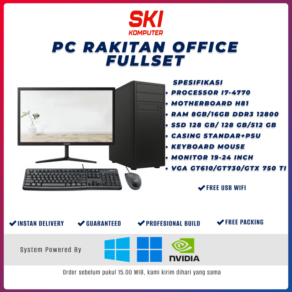 PC KOMPUTER RAKITAN FULLSET INTEL i7 4770 DESAIN GRAFIS OFFICE CPU