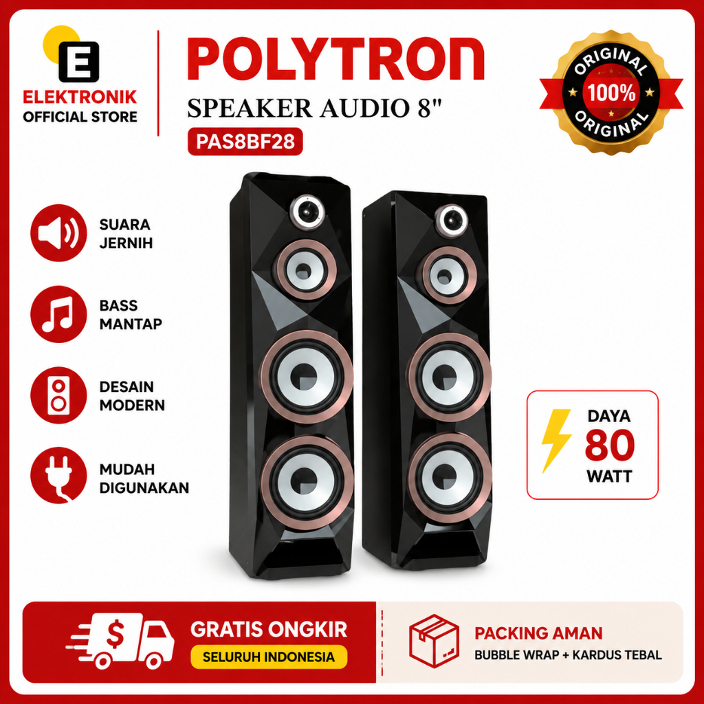 Polytron PAS8BF28 Speaker Aktif Bluetooth Karaoke Double Woofer 8 Inch Super Bass 3-Band Digital Ton