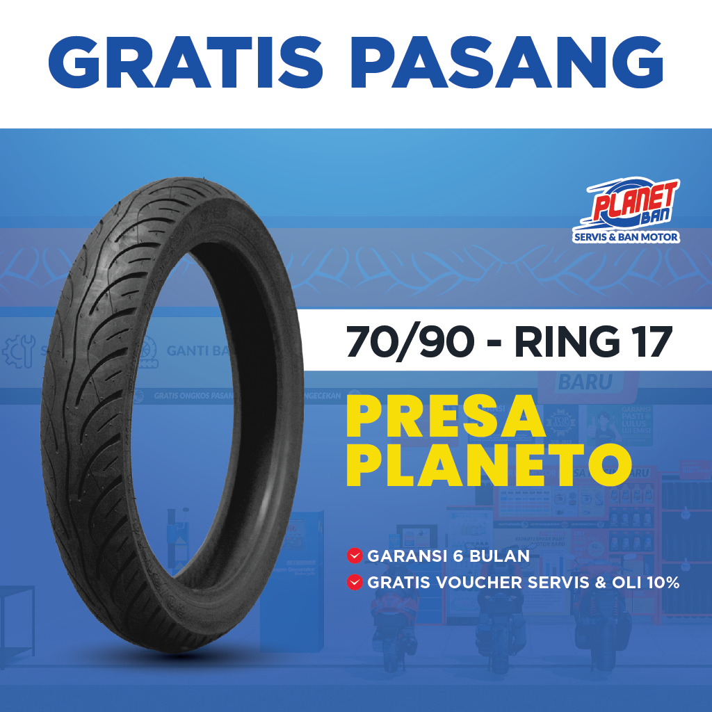Ban Motor Ring 17 - 70/90 Presa Planeto TUBELESS (Ban Motor Supra X 125, Karisma, Vega R, Revo, Satr