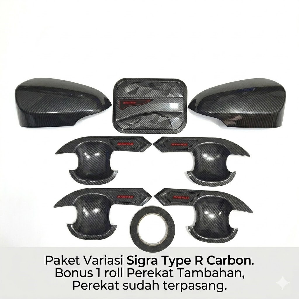 Paket Variasi Handle Door Outer Tutup Tangki Cover Spion Mobil Daihatsu Sigra 2016 Carbon Glossy