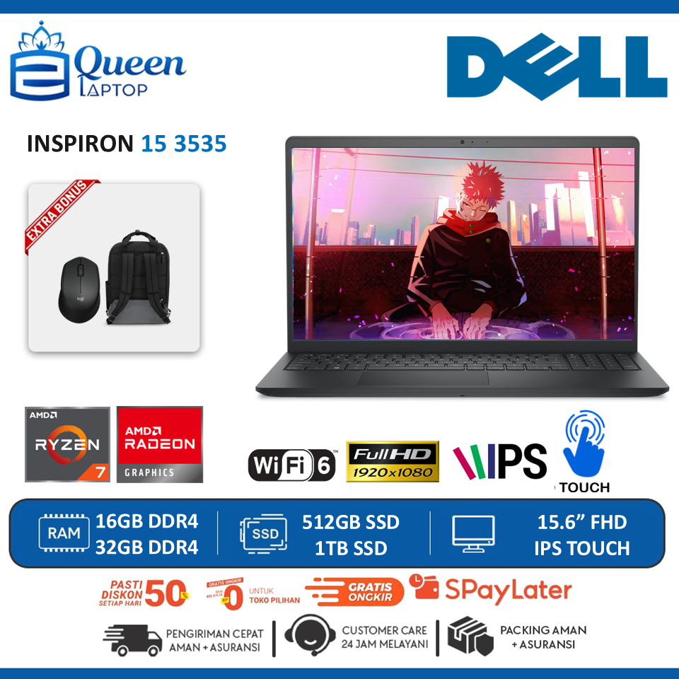 Laptop Dell INSPIRON 15 3535 AMD RYZEN 7 7730U 16GB 512GB FHD IPS TOUCH Windows 11 Home Original