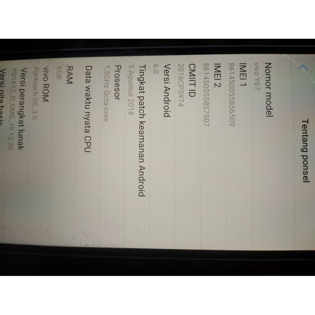 Vivo Y67 Ram 6 GB SECOND + Gift
