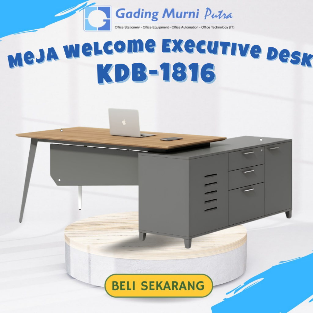 Meja Welcome Executive Desk TYPE KDB-1816 Color Hertz Walnut in  International Grey