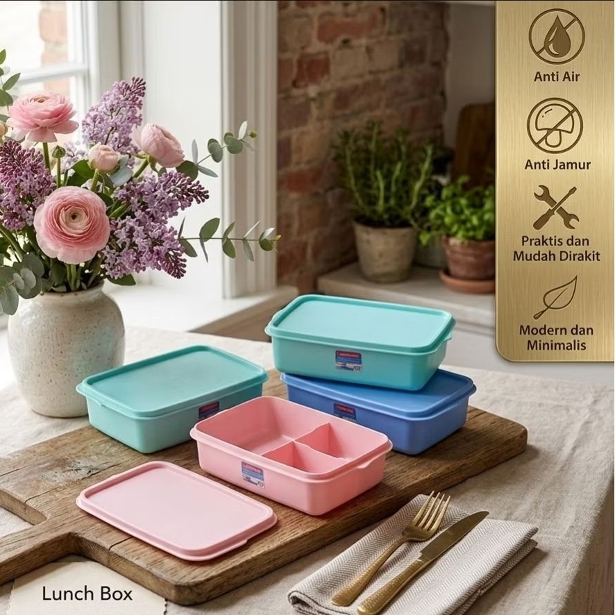 LUNCH BOX PLASTIK / ompreng kotak /tempat makan bekal nasi