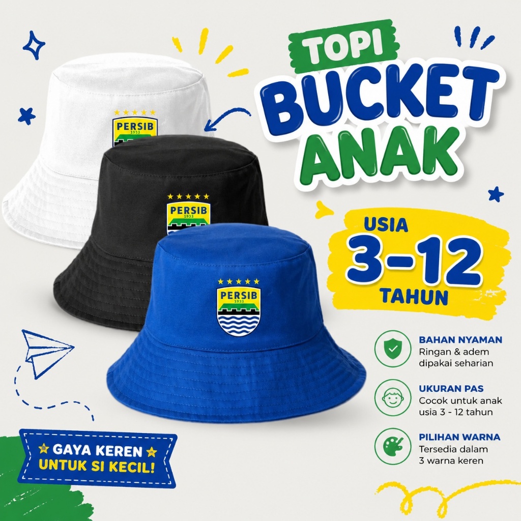 Topi Bucket Anak Motif Persib Bintang 5 / Topi Anak Laki Laki Dan Perempuan