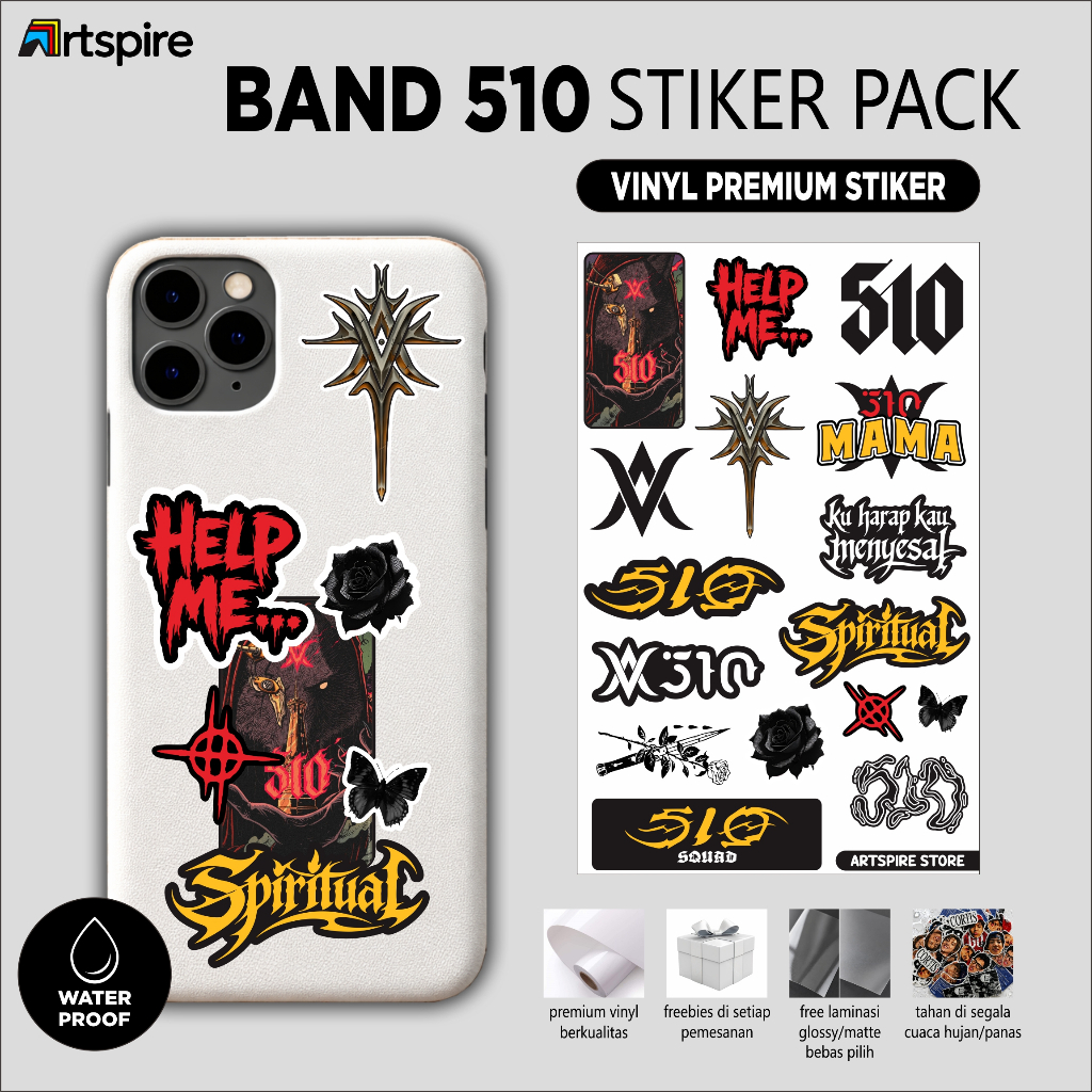 Stiker Band 510 Aesthetic Waterproof Vinyl Premium Glossy/Doff Cocok Untuk Helm Laptop Casing HP