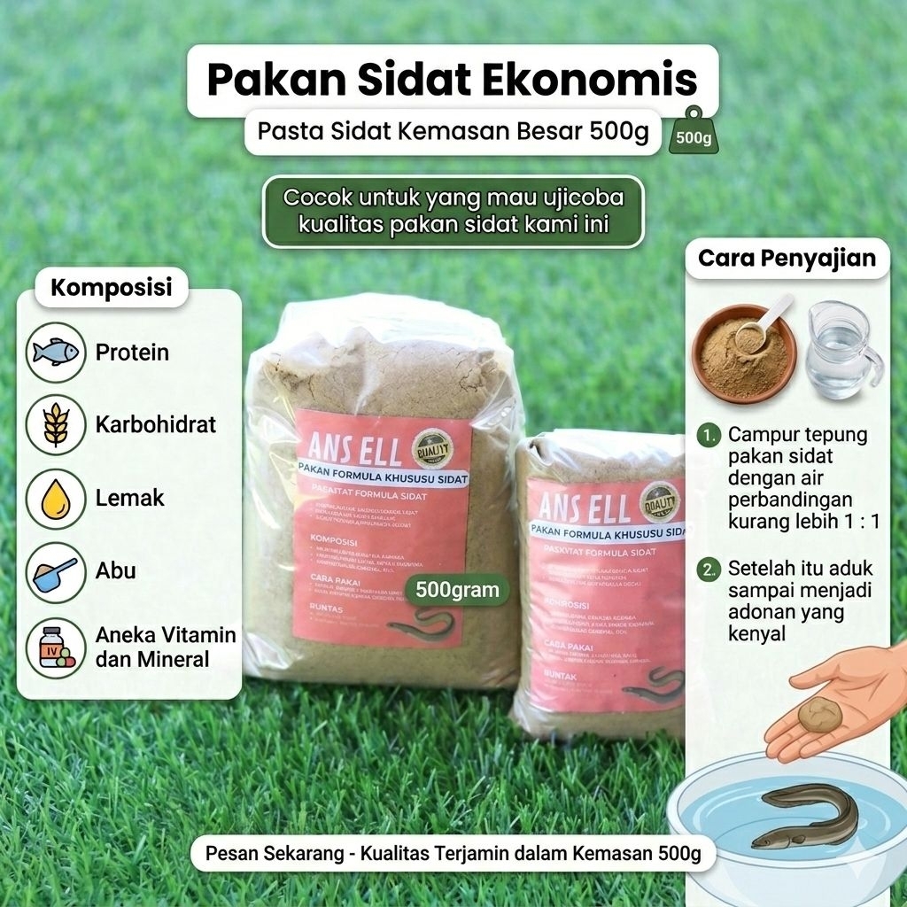 serbuk pakan sidat glass eel 500 gram/pakan sidat/sidat glass eel/sidat elver
