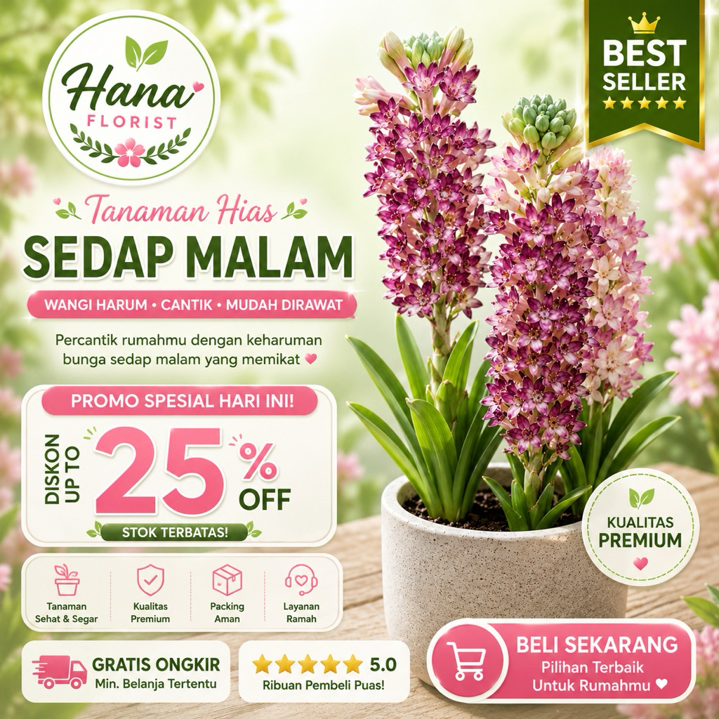 Tanaman Hias Bunga Sedap Malam Berwarna Hidup Wangi - Pohon Sedap Malam Warna Pink Yellow Ungu Indoo
