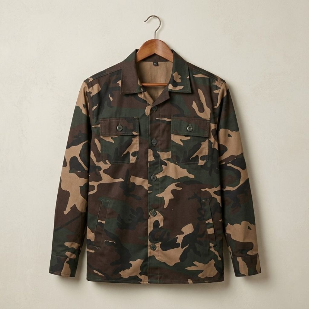 Jaket Kemeja Pria Loreng Army Canvas Drill Premium / Camo Jacket Pria Kasual Semi Parka