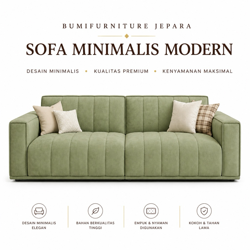 Sofa Tamu Minimalis Scandinavian Hijau | Sofa Modern Elegan Ruang Tamu