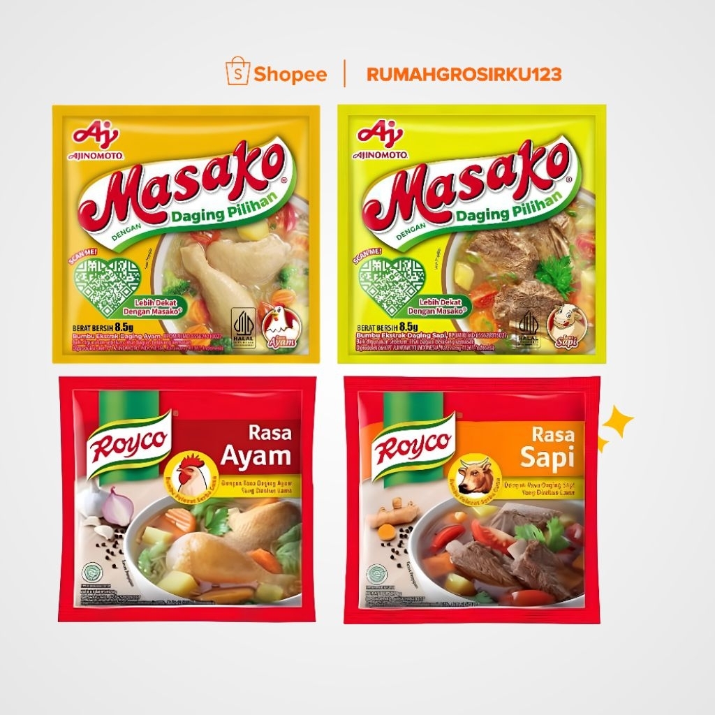 8 Sachet Masako Royco Penyedap Rasa Sapi Ayam 5000