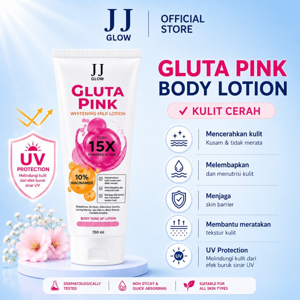 JJ Glow Body Lotion Gluta Pink Whitening Milk Lotion 10% Niacinamide Tone Up [ 1 pcs ] Mencerahkan 1