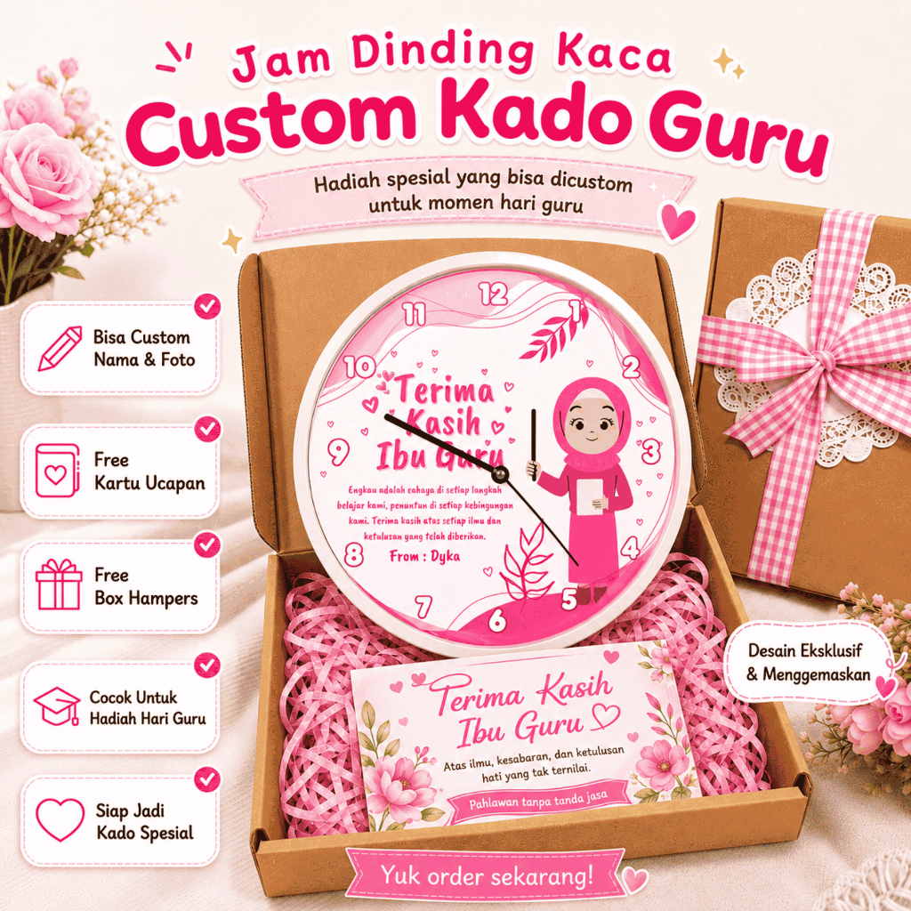 Hadiah Guru - Kado Hadiah Hari Guru Teacher's Day Hampers Jam Dinding Custom Untuk Kenang-Kenangan G