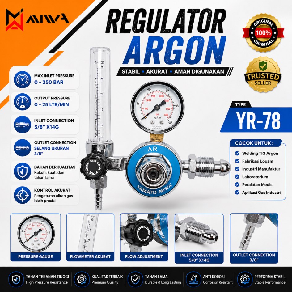 MIWA MAX YAMATO Regulator Las ARGON Tabung Gas ARGON Regulator Argon Samato Welder Las Regulator Las