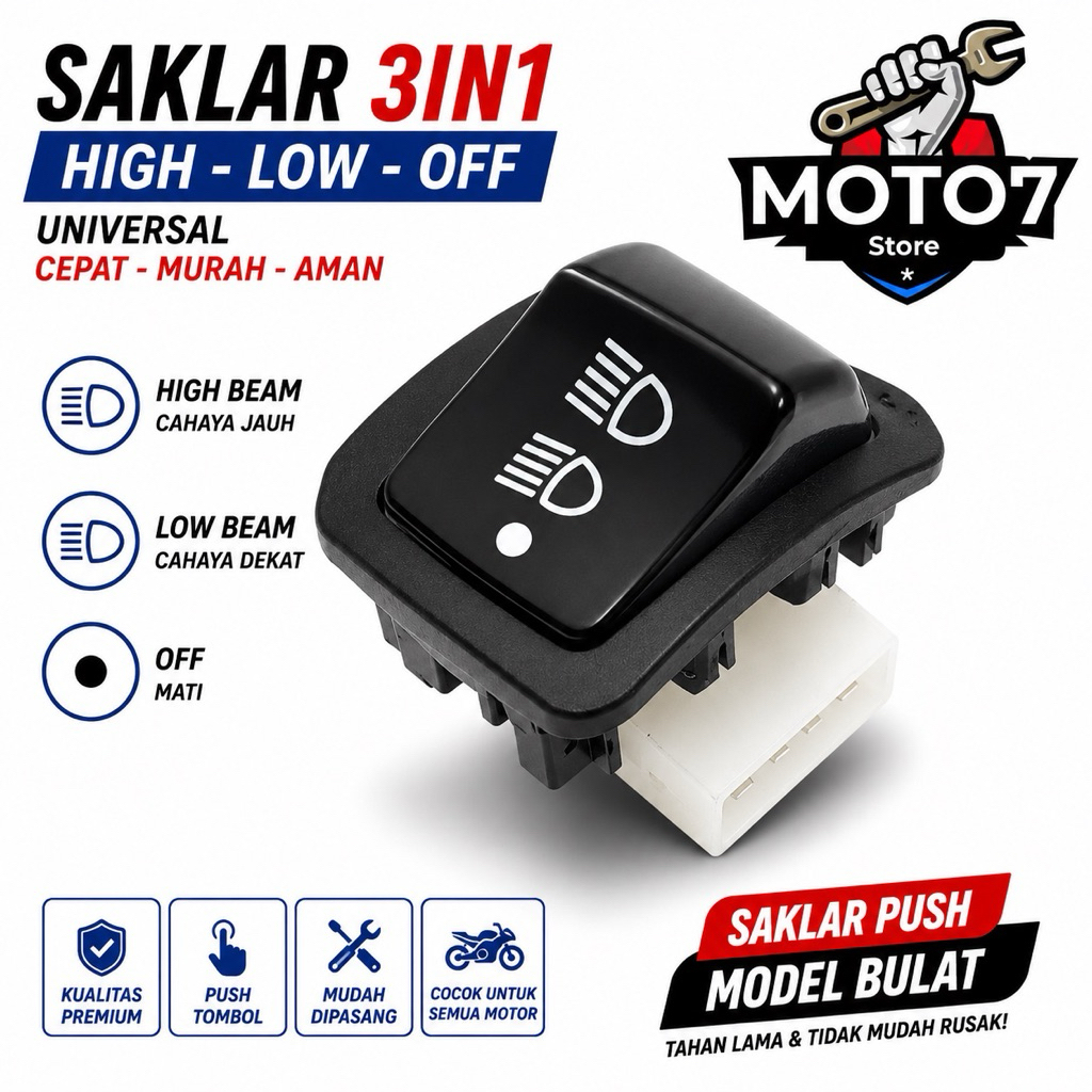 SAKLAR DIM HIGH LOW OFF SAKLAR 3 IN 1 UNIVERSAL BEAT FI BLADE NEW VARIO125 SUPRA X125  SAKLAR 3MODE