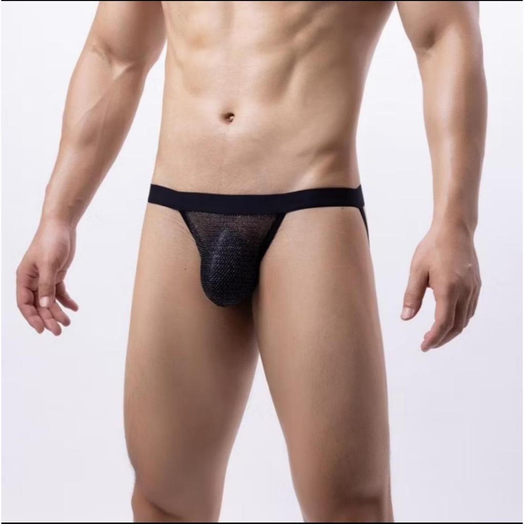 CELANA DALAM PRIA JOCKSTRAP PREMIUM TRANSPARAN HITAM / THONG JARING PRIA KEKINIAN