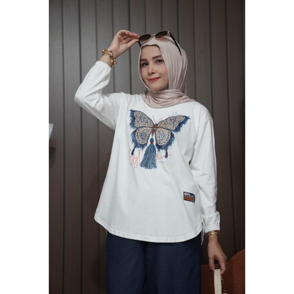 Set Celana Kaos OVAL By GYL Authentic White Butterfly