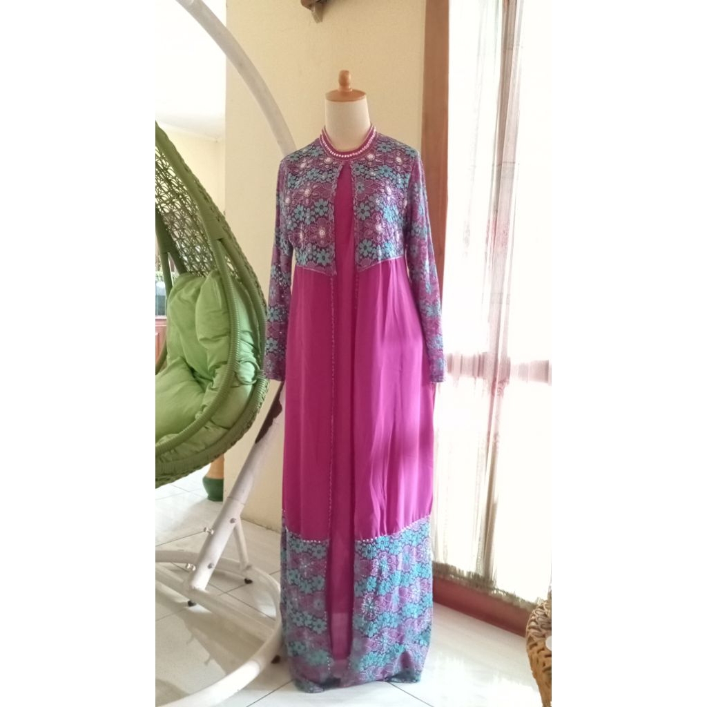 GAMIS ABAYA SEMI MODERN RENDA BUNGA WANITA KEKINIAN