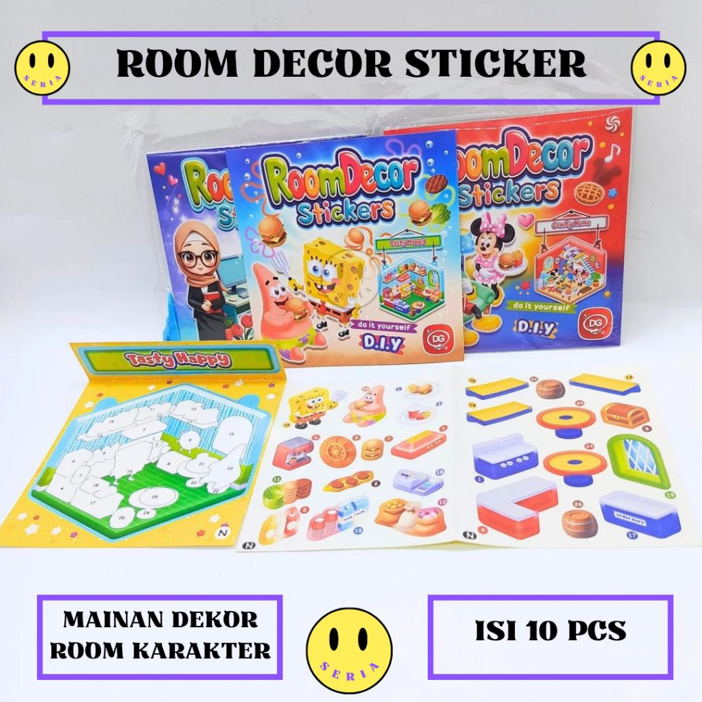 Mainan room decor sticker isi 10 pcs 3d room decor karakter lucu grosir murah