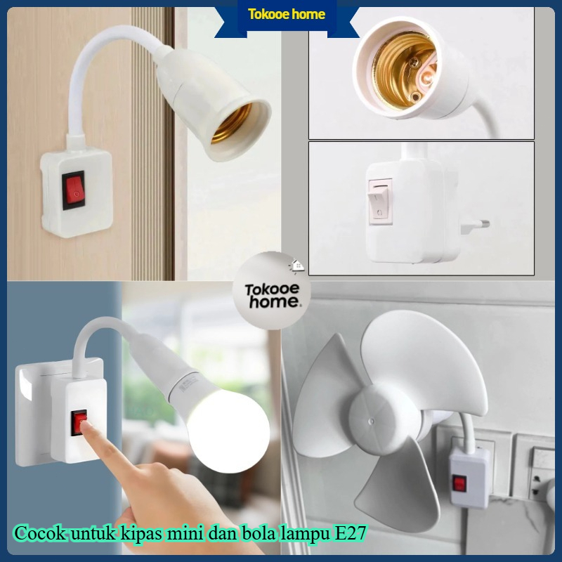 Fitting E27 fleksibel dengan colokan dan sakelar, fitting lampu fleksibel, fitting lampu colok dindi