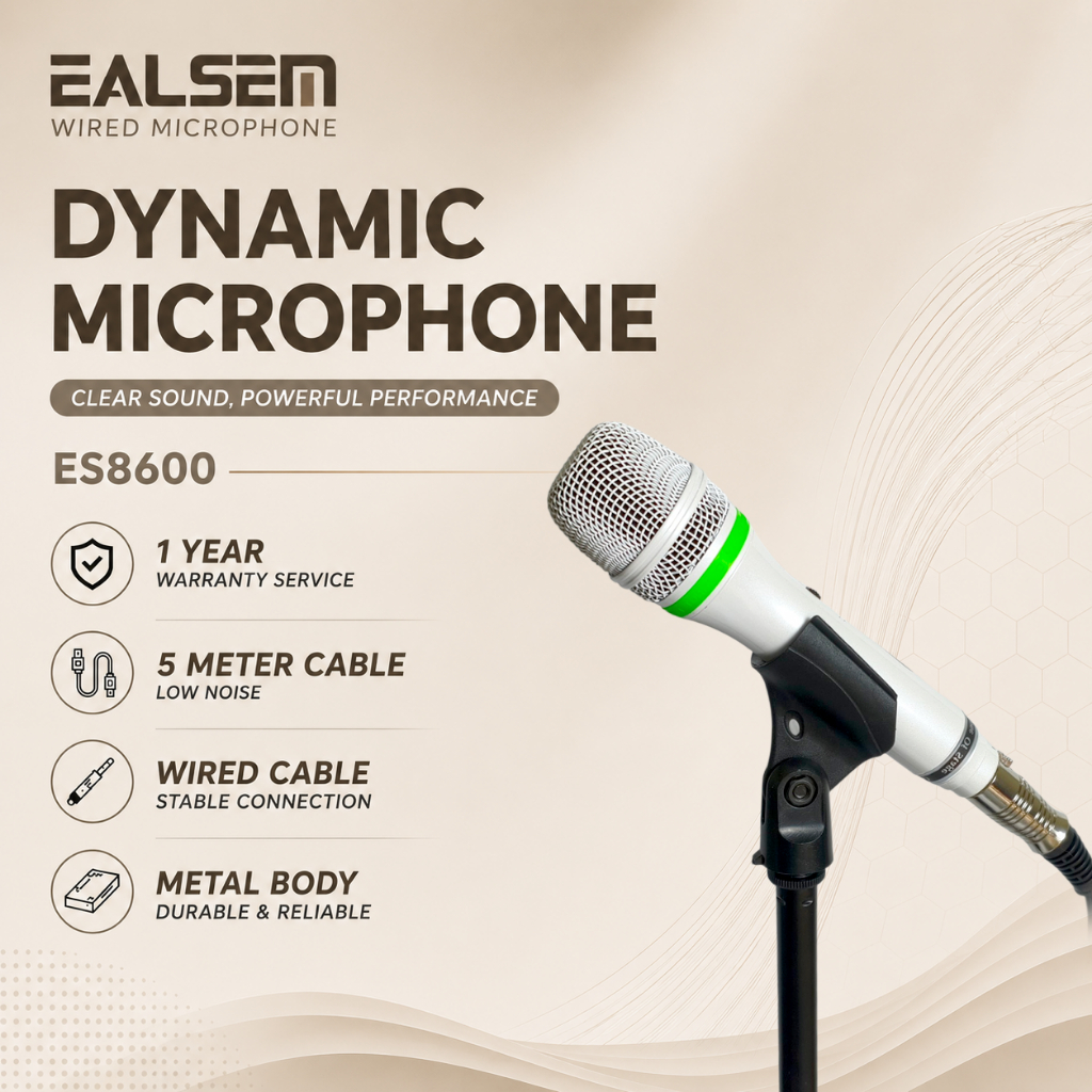 Ealsem ES-8600 Dynamic Vocal Microphone Profesional Mic Kabel untuk Karaoke Bernyanyi MC dan Live So