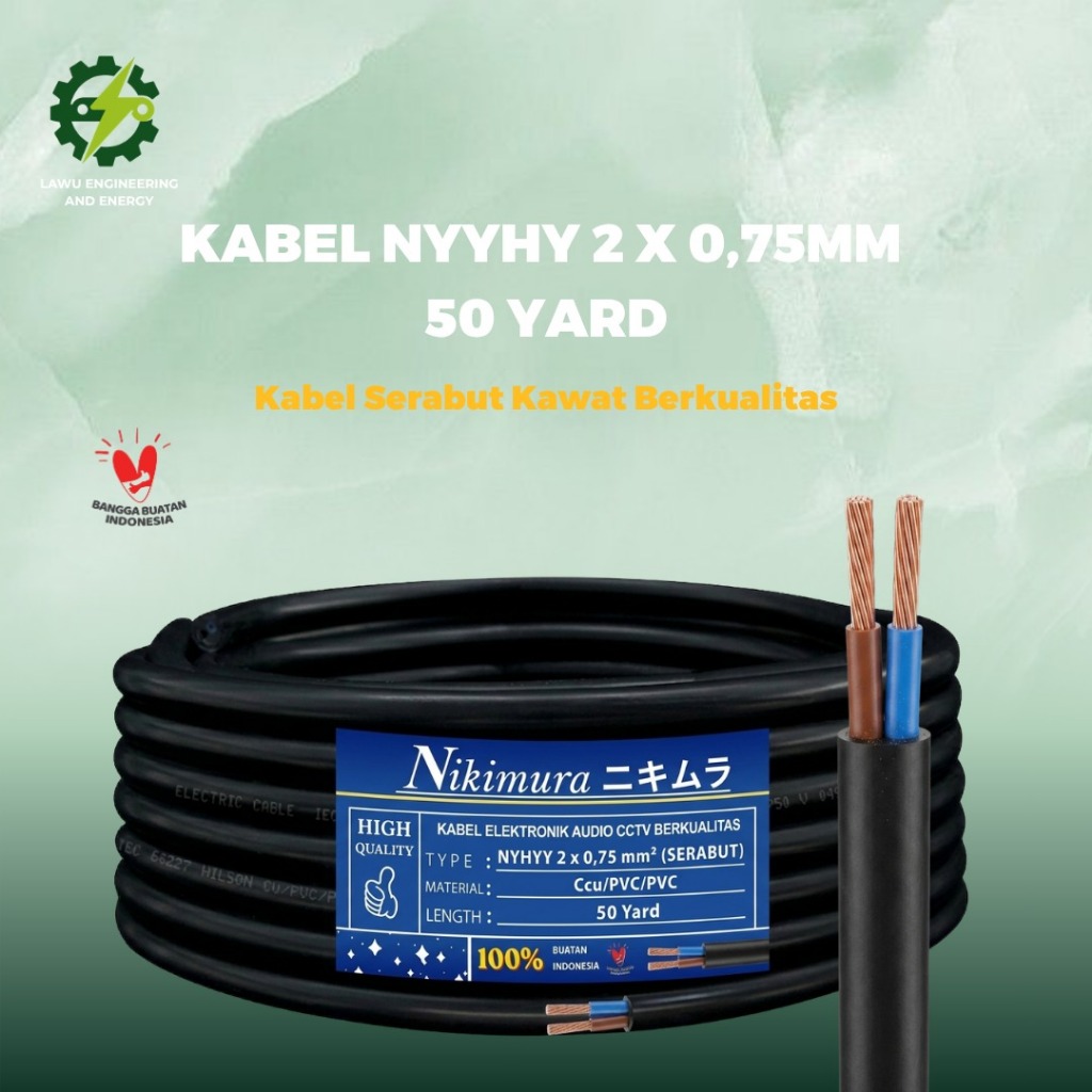 KABEL NYYHY 2X0.75 Kabel Serabut 50 Yard Nikimura Kabel Outdoor Fleksibel