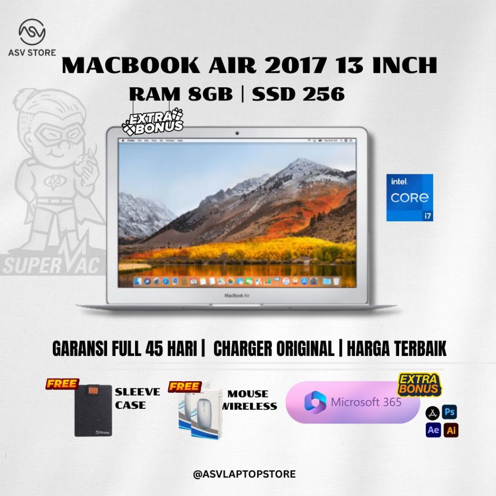 MACBOOK AIR 2017 13 INCH CORE I7 RAM 8GB SSD 256GB APPLE ORIGINAL V 2013 2014 2015