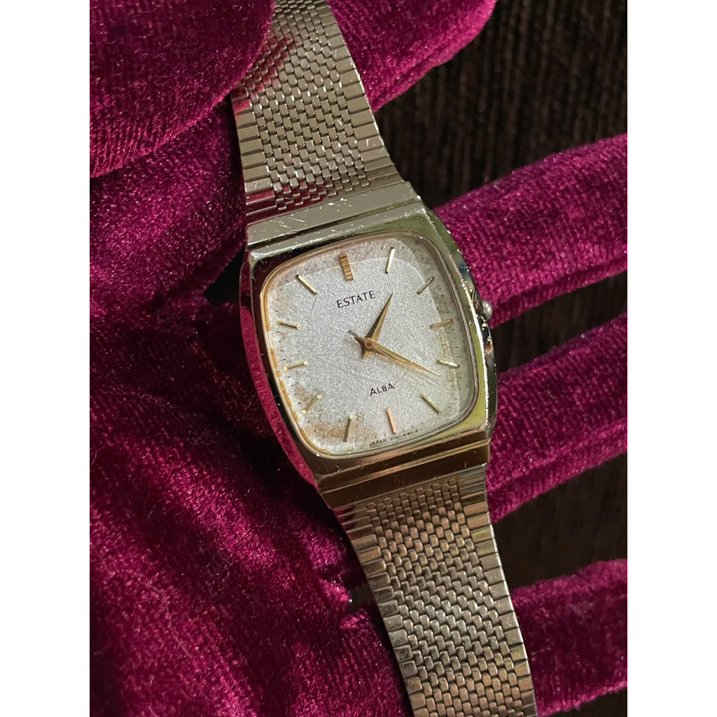 Jam Tangan Alba Estate Tank Rare Gold Case White Textured Dial Quartz ( by Seiko )