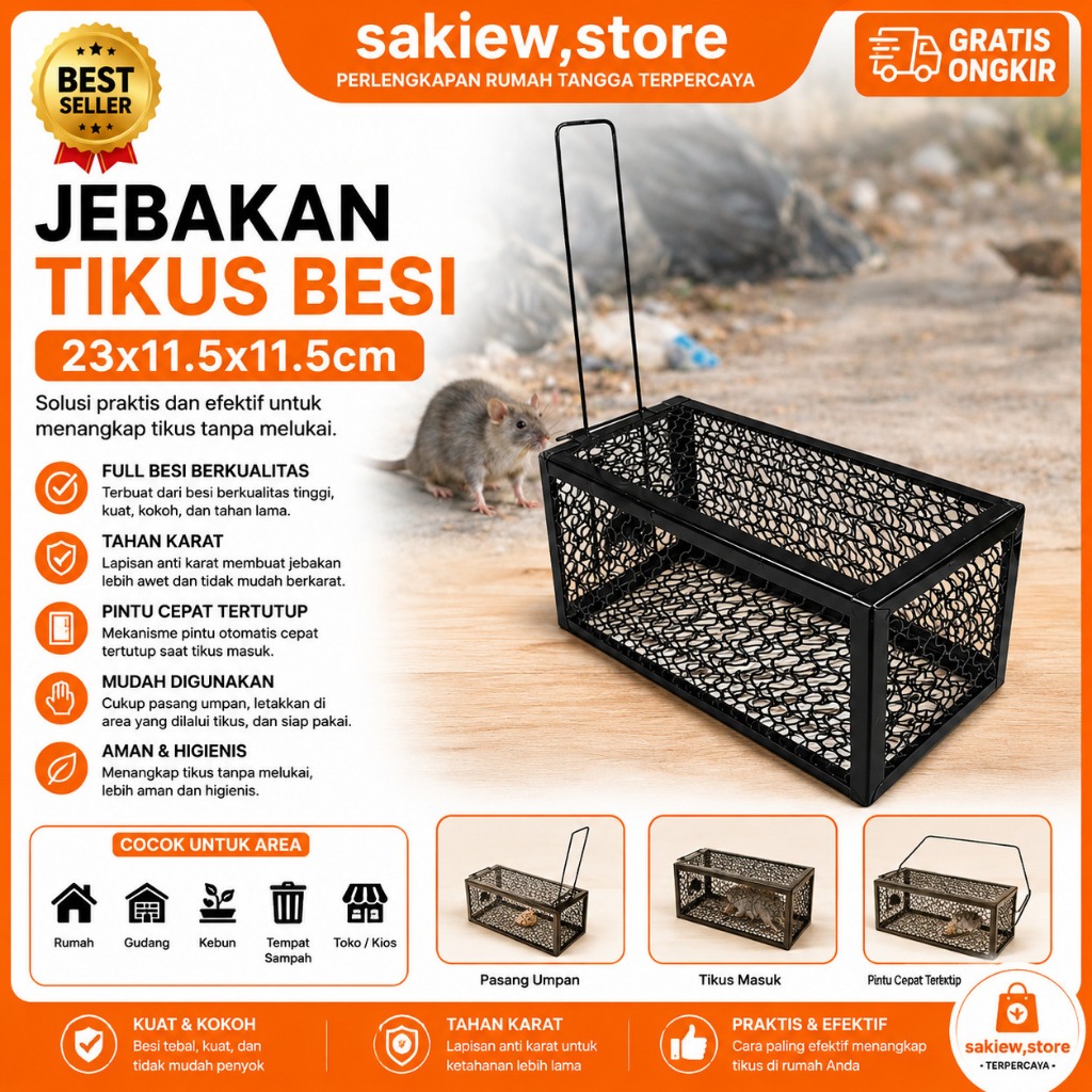 Jebakan Tikus Otomatis Bait - Kandang Besi, Tanpa Menyiksa