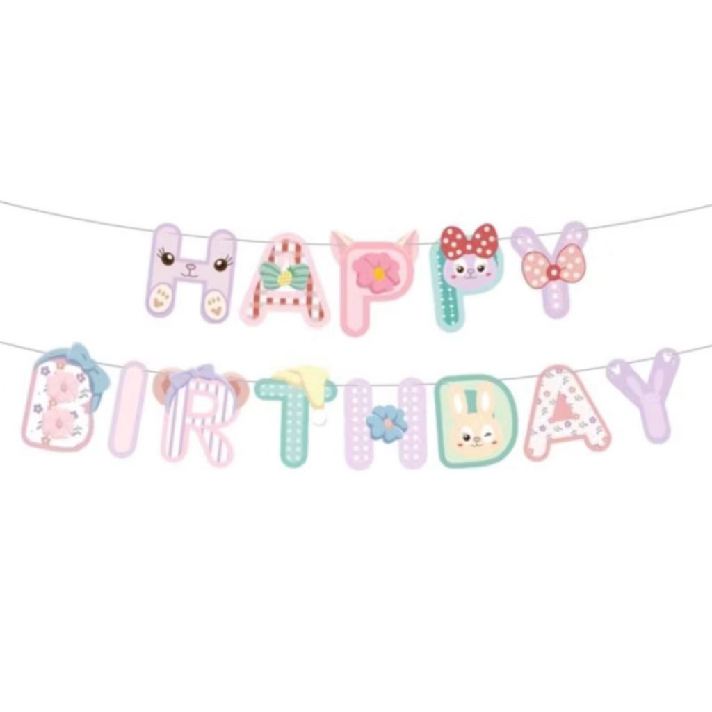 Banner stella lou linabell banner happy birthday karakter kartun stella lou kelinci ungu banner happ