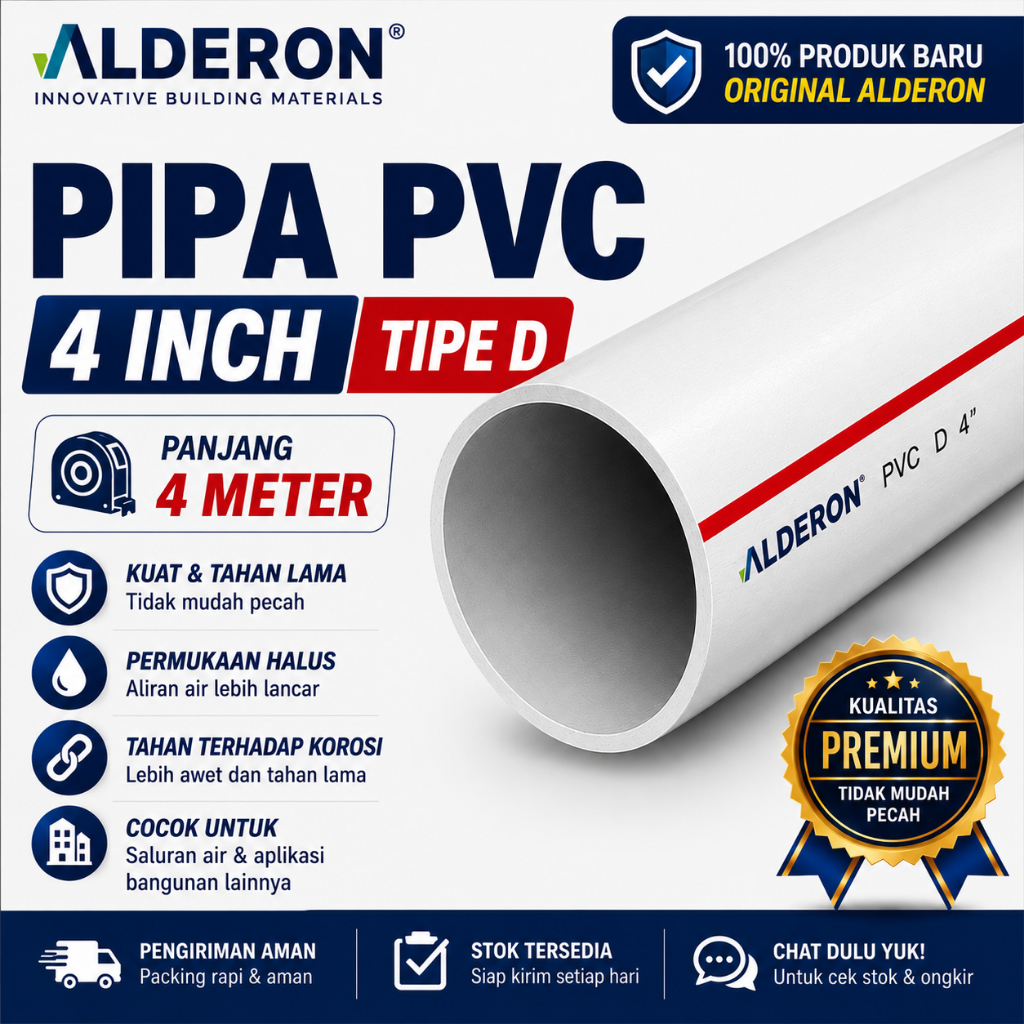 Pipa PVC Alderon 4 Inch Tipe D Panjang 4 Meter Original
