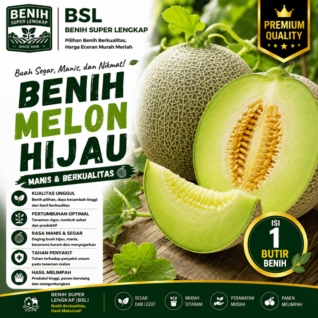 ( 1 Butir ) Benih Biji Melon Hijau | Melon Madu | Musk Melon