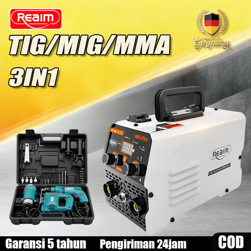REAIM Mesin Las Inverter Mig 250 & Mesin Gerinda listrik Set  Listrik Trafo Las Mini Untuk Besi Port