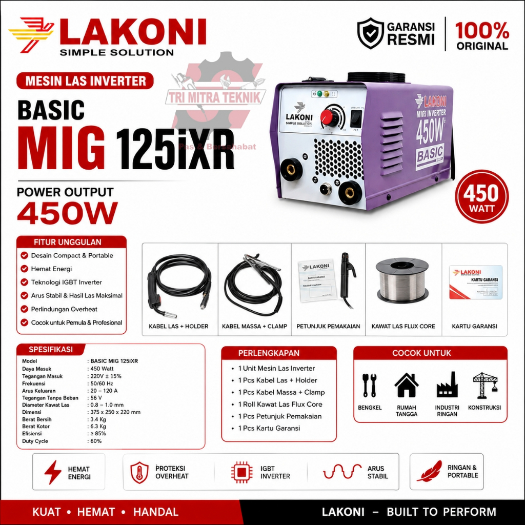 Mesin Las MIG LAKONI Basic 125 iXR 450 Watt IGBT 220V 20-120A