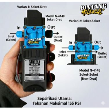 Pompa DC 12V sprayer elektrik NIKUMA 155 psi Otomatis Body Pendek - NIKUMA 4148