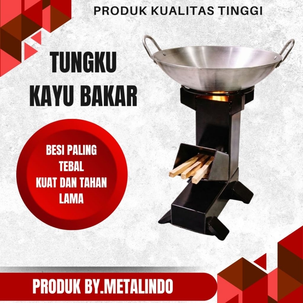 Metalindo Tungku Kompor Kayu Modern Besi Tebal Rocket Stove Kayu Hemat