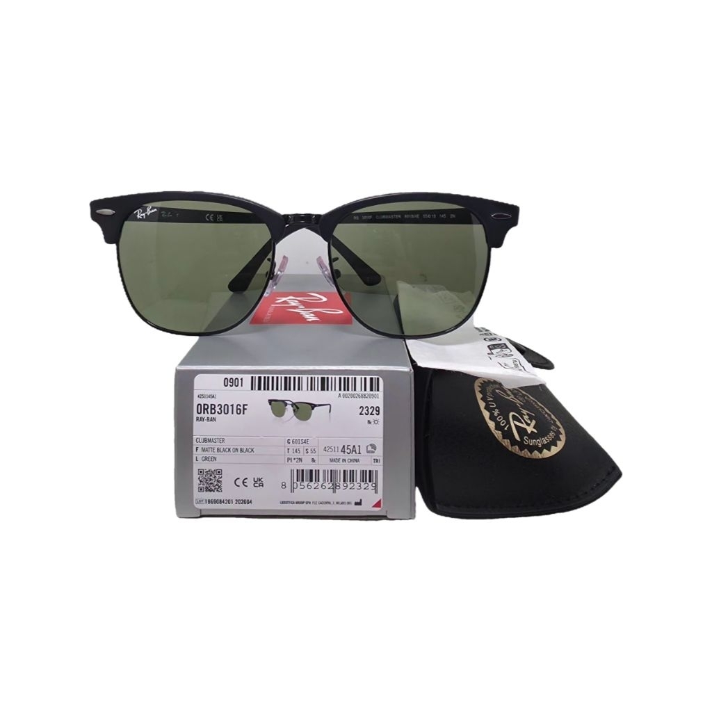 Sunglasses Kacamata Hitam Rayban Clubmater Rb3016f 601S/4E 55 Matte Black On Black Green original