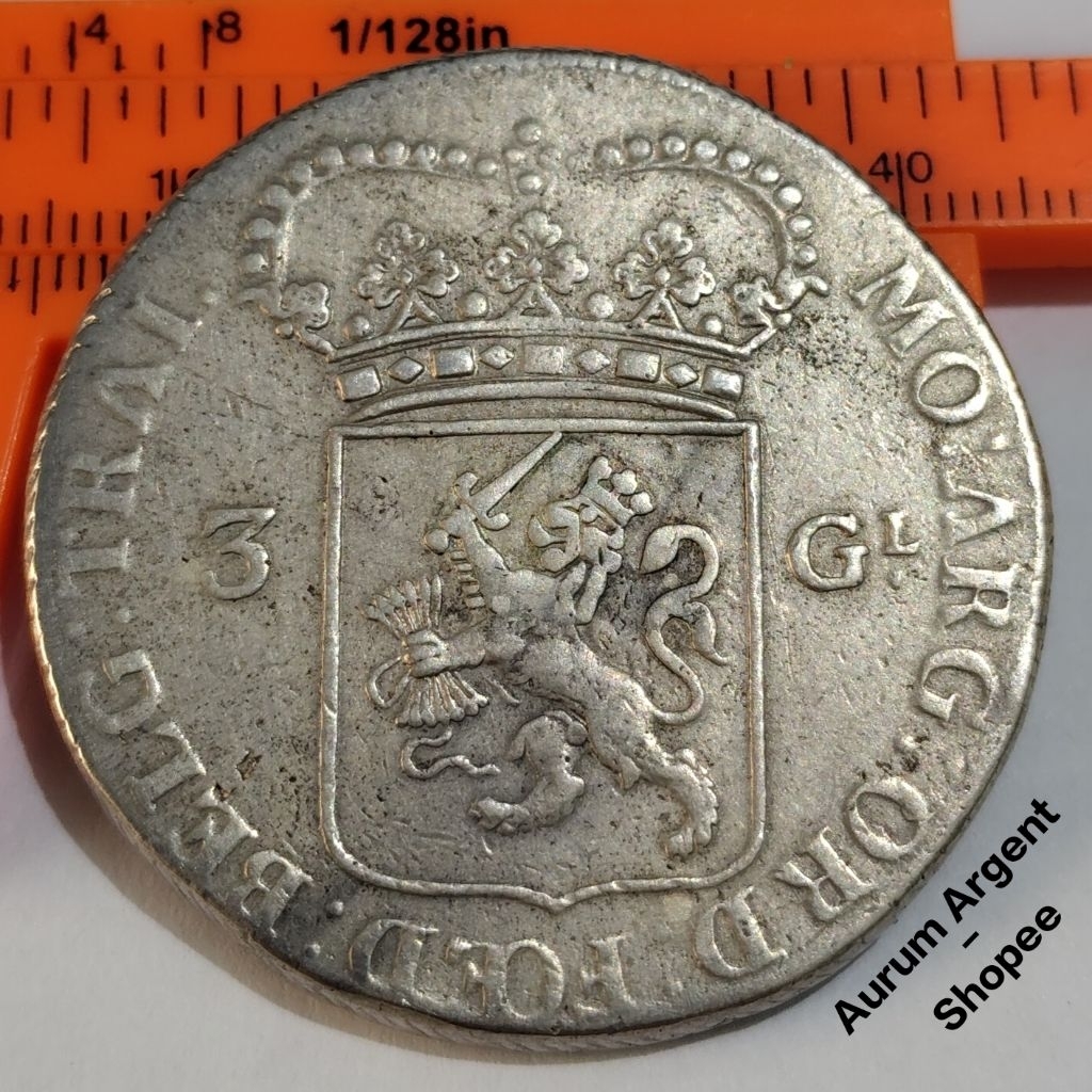 AB.103S-- 1 PC KOIN PERAK KUNO ASLI 3 GULDEN UTRECHT - BATAVIAN REPUBLIC TH 1795. -- SILVER COIN --