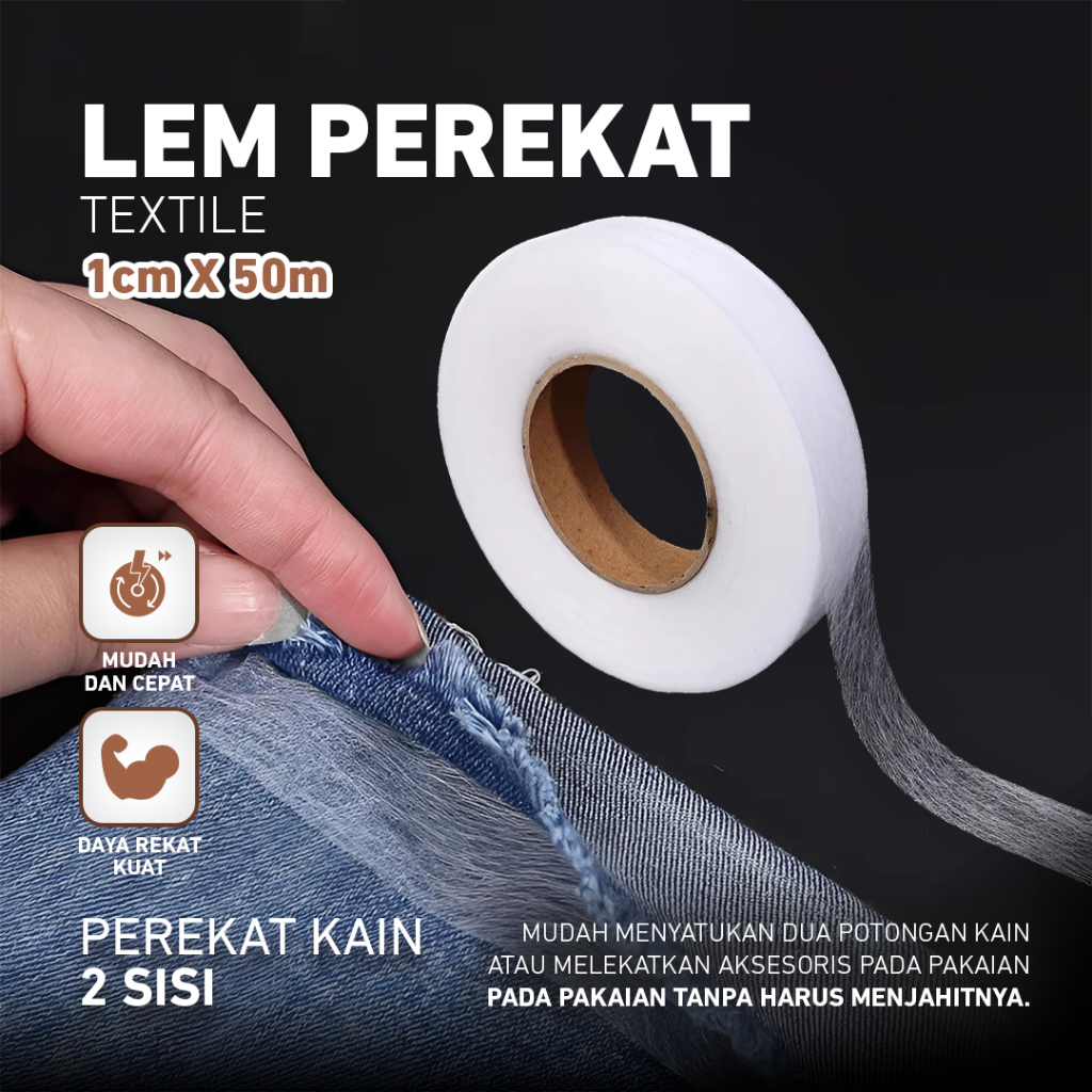 Lem Som Perekat Kain 2 Sisi | Lem Textil / Visofix | Lem Dua Sisii Lebar 1cm x 50m