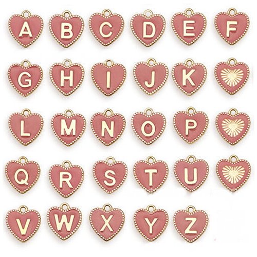 BONUS RING Heart Liontin Alfabet DIY Unik Anting Kalung Inisial Liontin Gelang Enamel Charm