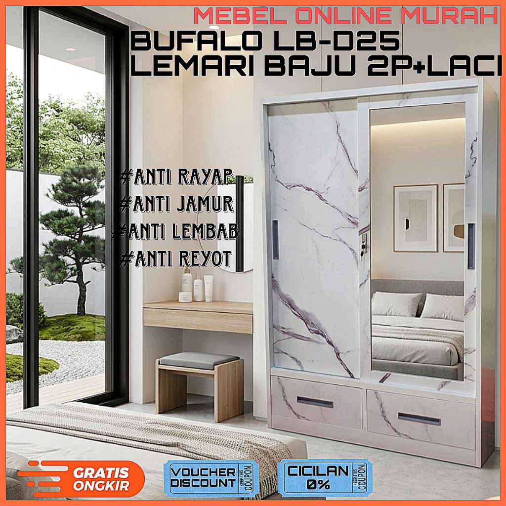 Lemari Sliding Full Besi 2pintu import/ Lemari pakaian antirayap/ Almari pakaian besi/ Almari baju j