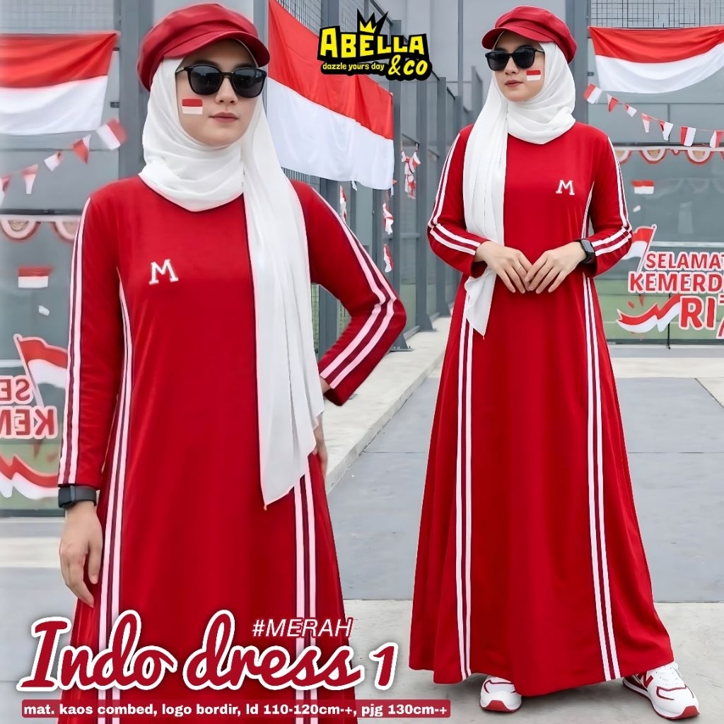 SHERLY INDO DRESS MERAH PUTIH EDISI KEMERDEKAAN • MONA MORIE MAXY DRESS • BAJU MAXY KAOS COMBED MUSL