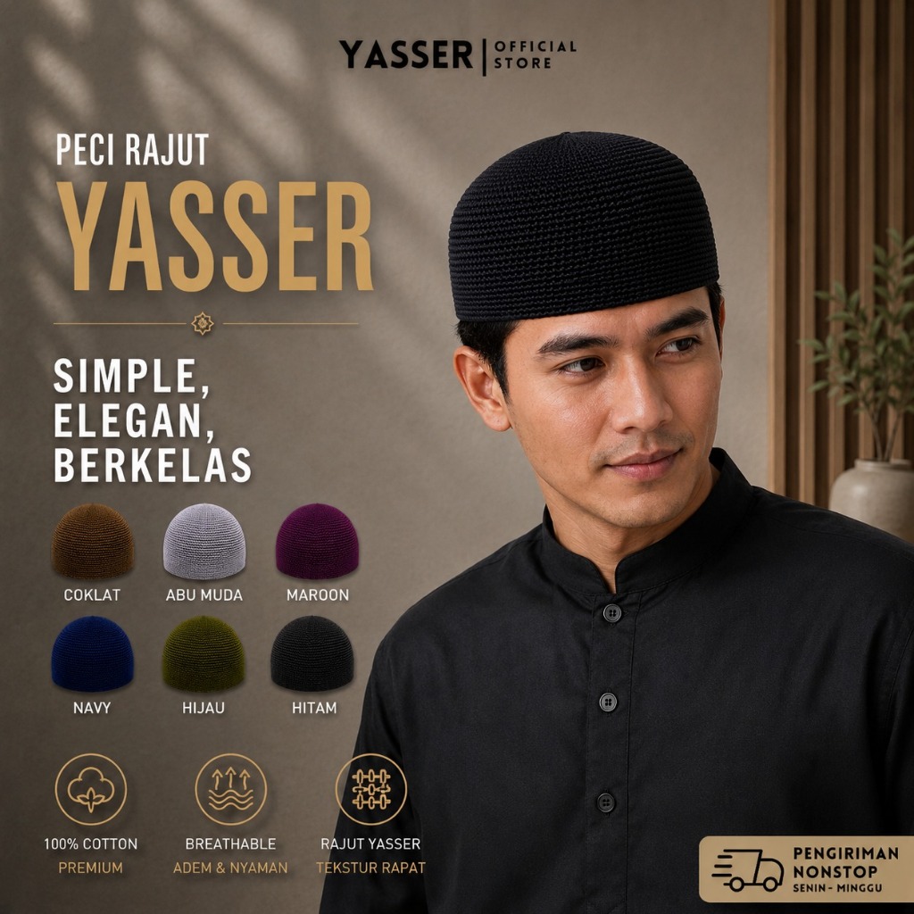 YASSER - PECI RAJUT TEBAL PREMIUM KOPIAH RAJUT KOPYAH RAJUT YAMAN DEWASA