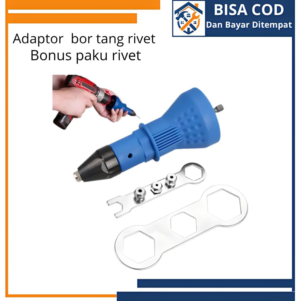 Tang Rivet Adapter mesin bor Listrik Cordless Biru Gun Kunci Adaptor Mesin Bor Rivet